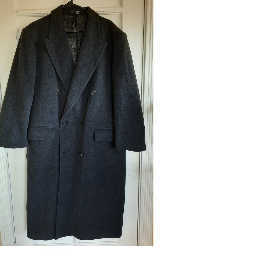 Boggio Men Pure Cashmere Long Overcoat Charcoal Double Breasted Made in Italy
